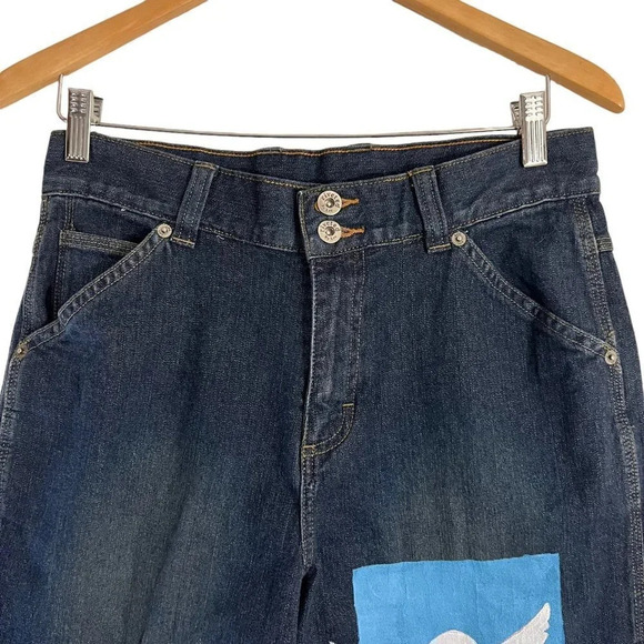 Riveted by Lee Hand Painted Jeans Size 10 Long Dark Wash Handmade Custom Bottoms - Picture 6 of 11